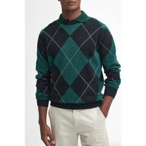 Barbour Sweater Mens Large 100% Wool Argyle Sutherwell Crew Neck Pullover